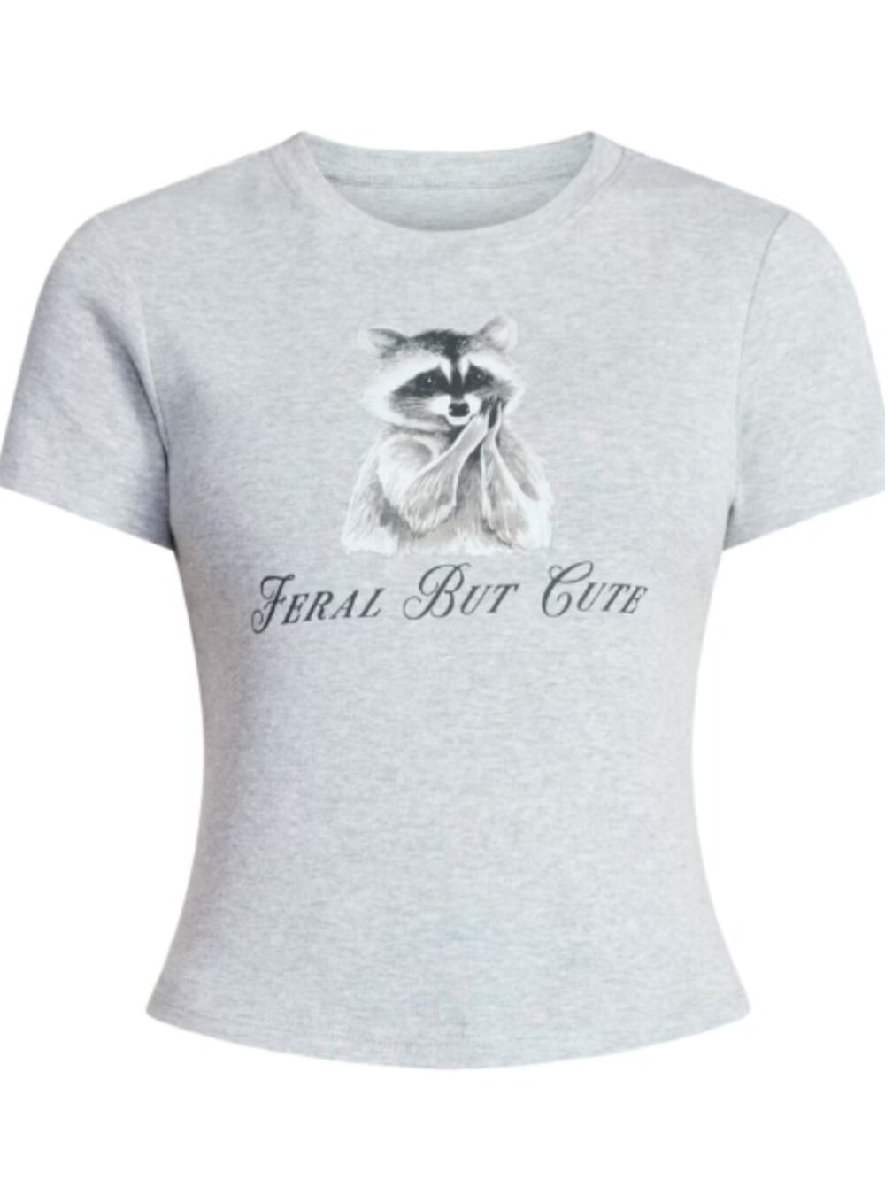 "Feral But Cute" Raccoon Cropped Baby Tee Womens' Size 2XL